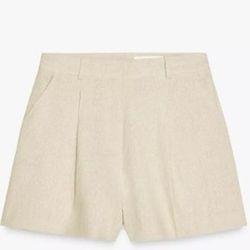 Zara Linen Blend Ecru High Rise Shorts M 8 GUC (SEE NOTE)